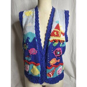 Vintage Star Blue Originals Ocean theme Women's Sweater Size Small sleeveless